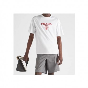 프라다 남/녀 크루넥 화이트 반팔티 - Unisex White Tshirts 