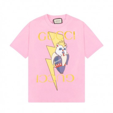 구찌 남/녀 핑크 크루넥 반팔티 - Unisex Pink Tshirts 