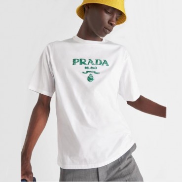 프라다 남/녀 크루넥 화이트 반팔티 - Unisex White Tshirts 