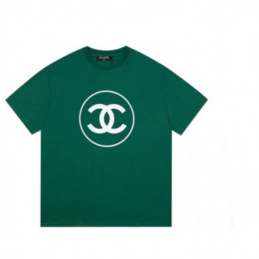샤넬 남/녀 크루넥 그린 반팔티 - Unisex Green Tshirts 