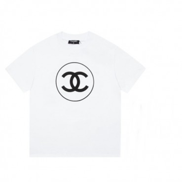 샤넬 남/녀 크루넥 화이트 반팔티 - Unisex White Tshirts 