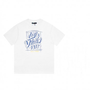 루이비통 남성 화이트 크루넥 반팔티 - Mens White Tshirts 