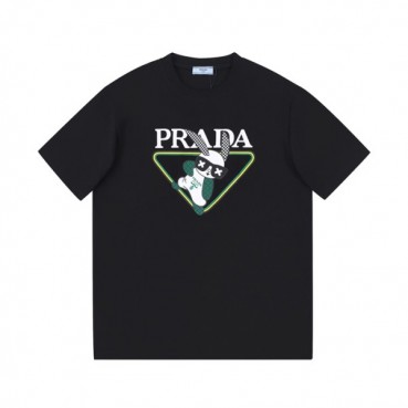 프라다 남성 크루넥 블랙 반팔티 - Mens Black Tshirts 