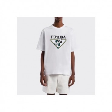 프라다 남성 크루넥 화이트 반팔티 - Mens White Tshirts 