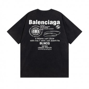 발렌시아가 남성 크루넥 블랙 반팔티 - Mens Black Tshirts 
