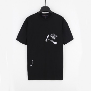 루이비통 남성 블랙 크루넥 반팔티 - Mens Black Tshirts 