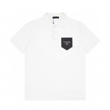 프라다 남성 화이트 폴로 반팔티 - Mens White Tshirts 