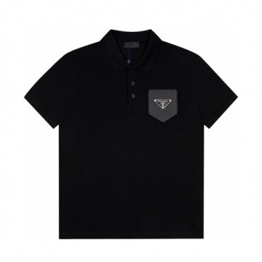 프라다 남성 블랙 폴로 반팔티 - Mens Black Tshirts 