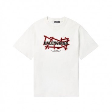 발렌시아가 남성 크루넥 화이트 반팔티 - Mens White Tshirts 