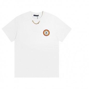 루이비통 남성 화이트 크루넥 반팔티 - Mens White Tshirts 