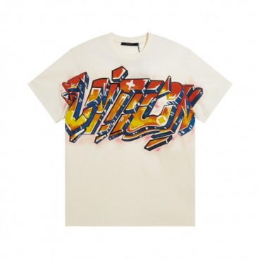 루이비통 남성 아이보리 크루넥 반팔티 - Mens Ivory Tshirts 