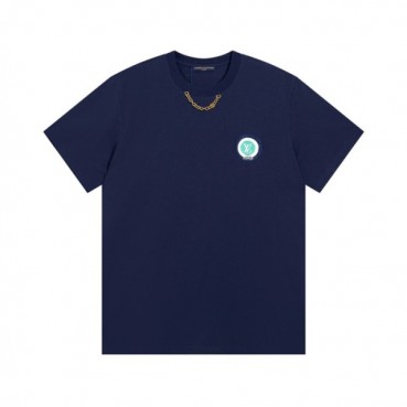 루이비통 남성 네이비 크루넥 반팔티 - Mens Navy Tshirts 