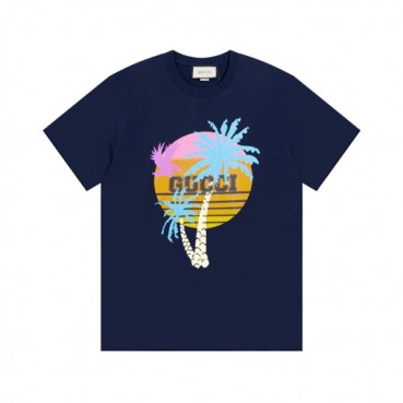 구찌 남/녀 네이비 크루넥 반팔티 - Unisex Navy Tshirts 