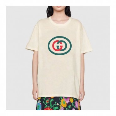 구찌 남/녀 아이보리 크루넥 반팔티 - Unisex Ivory Tshirts 