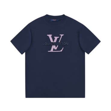 루이비통 남성 네이비 크루넥 반팔티 - Mens Navy Tshirts 