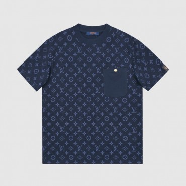 루이비통 남성 네이비 크루넥 반팔티 - Mens Navy Tshirts 