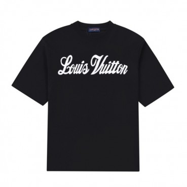 루이비통 남성 블랙 크루넥 반팔티 - Mens Black Tshirts 
