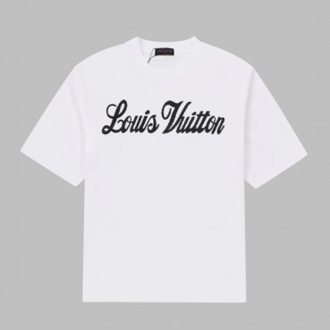 루이비통 남성 화이트 크루넥 반팔티 - Mens White Tshirts 