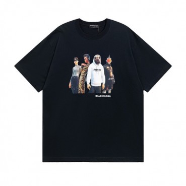 발렌시아가 남성 크루넥 블랙 반팔티 - Mens Black Tshirts 
