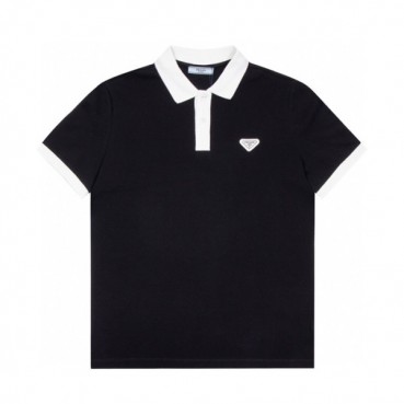 프라다 남성 블랙 폴로 반팔티 - Mens Black Tshirts 
