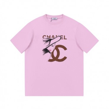 샤넬 남/녀 크루넥 핑크 반팔티 - Unisex Pink Tshirts 