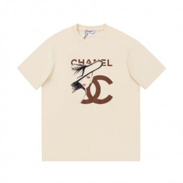 샤넬 남/녀 크루넥 아이보리 반팔티 - Unisex Ivory Tshirts 