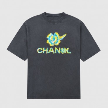 샤넬 남/녀 크루넥 블랙 반팔티 - Unisex Black Tshirts 