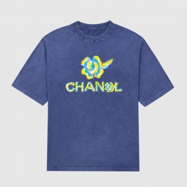 샤넬 남/녀 크루넥 블루 반팔티 - Unisex Blue Tshirts 