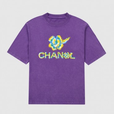 샤넬 남/녀 크루넥 퍼플 반팔티 - Unisex Purple Tshirts 