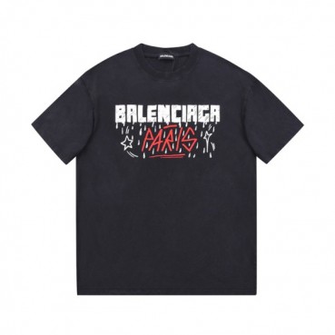 발렌시아가 남성 크루넥 블랙 반팔티 - Mens Black Tshirts 