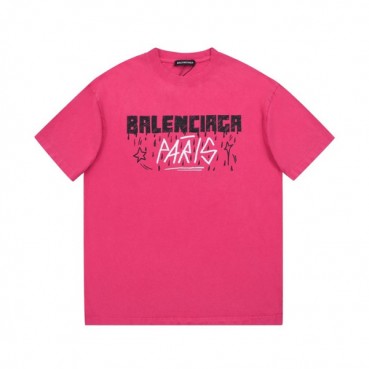 발렌시아가 남성 크루넥 핑크 반팔티 - Mens Pink Tshirts 