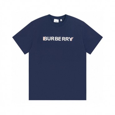 버버리 남성 네이비 크루넥 반팔티 - Mens Navy Tshirts 