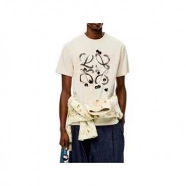 로에베 남성 이니셜 화이트 반팔티 - Mens White Tshirts 