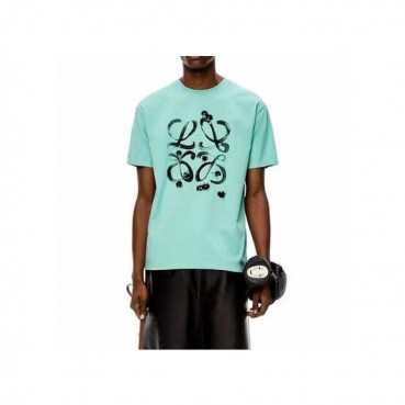 로에베 남성 이니셜 블루 반팔티 - Mens Blue Tshirts 