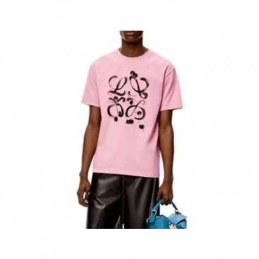 로에베 남성 이니셜 핑크 반팔티 - Mens Pink Tshirts 