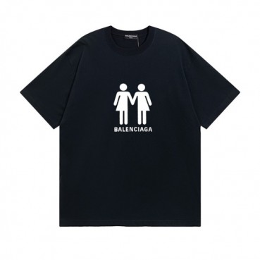 발렌시아가 남성 크루넥 블랙 반팔티 - Mens Black Tshirts 