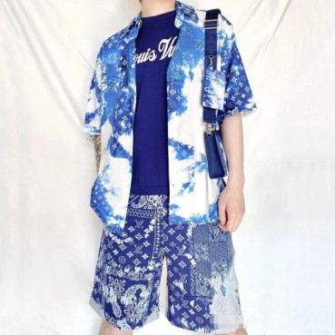 루이비통 남성 블루 크루넥 반팔티 - Mens Blue Tshirts 