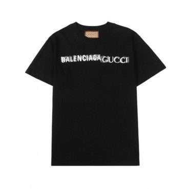 발렌시아가 남성 크루넥 블랙 반팔티 - Mens Black Tshirts 