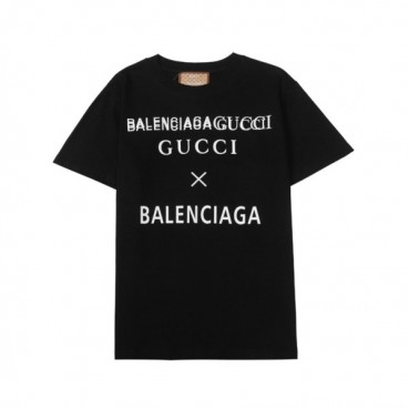 발렌시아가 남성 크루넥 블랙 반팔티 - Mens Black Tshirts 