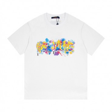 루이비통 남성 화이트 크루넥 반팔티 - Mens White Tshirts 