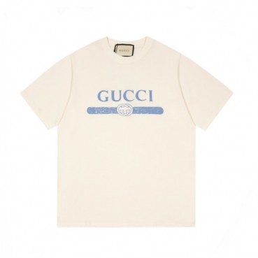 구찌 남/녀 아이보리 크루넥 반팔티 - Unisex Ivory Tshirts 