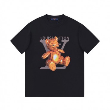 루이비통 남/녀 블랙 크루넥 반팔티 - Unisex Black Tshirts 