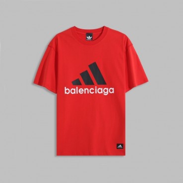 발렌시아가 남성 크루넥 레드 반팔티 - Mens Red Tshirts 