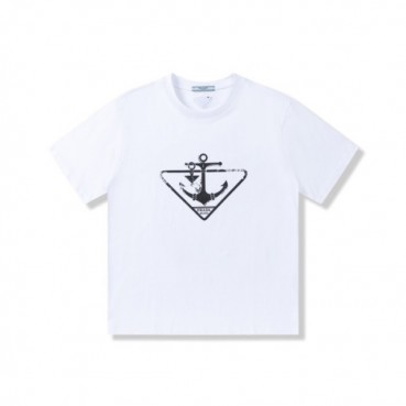 프라다 남성 크루넥 화이트 반팔티 - Mens White Tshirts 
