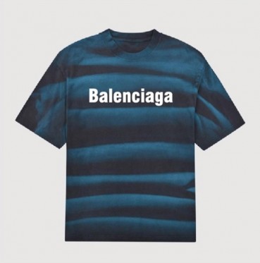 발렌시아가 남성 크루넥 블루 반팔티 - Mens Blue Tshirts 