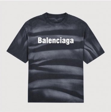 발렌시아가 남성 크루넥 블랙 반팔티 - Mens Black Tshirts 