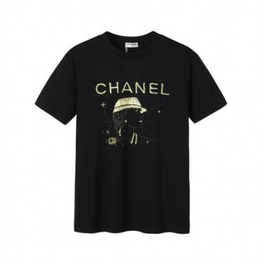 샤넬 남/녀 크루넥 블랙 반팔티 - Unisex Black Tshirts 
