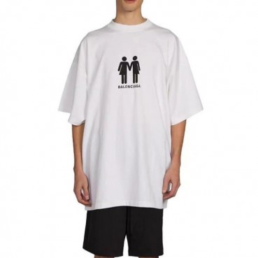 발렌시아가 남성 크루넥 화이트 반팔티 - Mens White Tshirts 