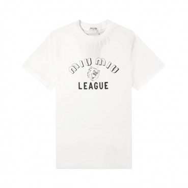 미우미우 여성 크루넥 화이트 반팔티 - Ladys White Tshirts 