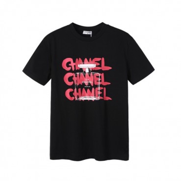 샤넬 남/녀 크루넥 블랙 반팔티 - Unisex Black Tshirts 